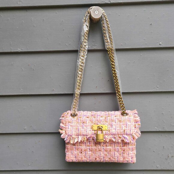 Kurt Geiger Pale Pink Tweed Mini Brixton Bag NEW! - Picture 2 of 15
